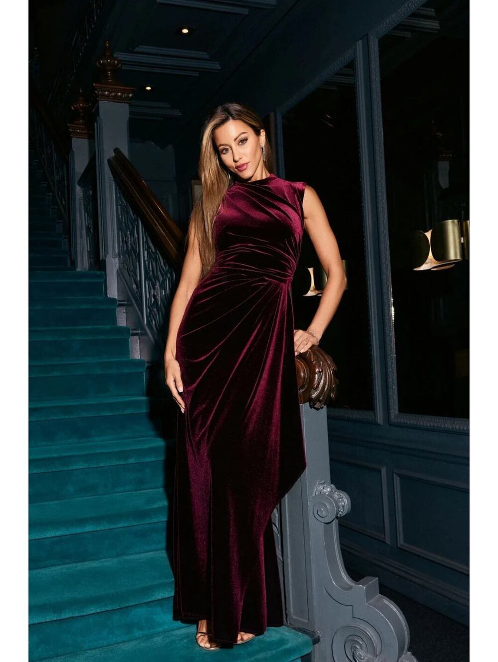 Betsy Adam "Cherie" Velvet Side Ruched Burgundy Gown Sz 14 NWT Prom Formal $450